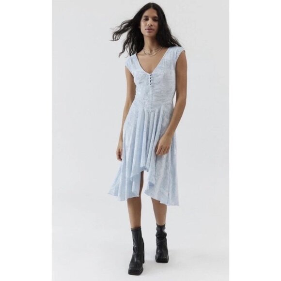 Urban Outfitters Silence + Noise Corina Velvet Dress Blue Womens Small Fairy - Picture 1 of 13